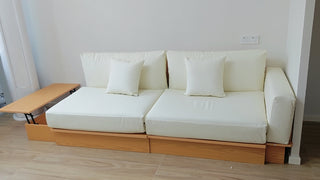 JASIWAY Japandi Pull Out Sofa Bed with Lift-up Top Armrest & Wooden Base