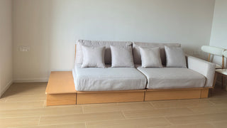 JASIWAY Japandi Sofa Bed with Pull-Out Base & Lift-Up Top Armrest