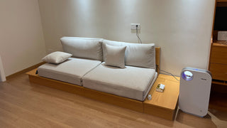 JASIWAY Modern Beige Folding Sofa Bed with Pull Out Wooden Base Frame