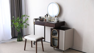 JASIWAY Modern Brown Dressing Table with Side Storage Cabinet