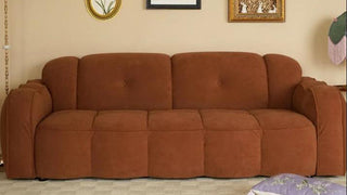 JASIWAY Modern Living Room Linear Three-Seater Sofa with Caramel-Colored Tech Velvet Upholstery