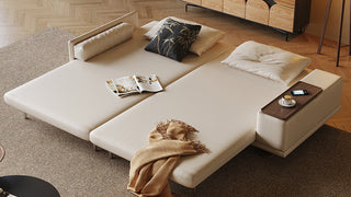 JASIWAY Modern Minimalist Folding Sofa Bed with Reversible Armrests & Adjustable Side Table
