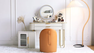 JASIWAY Modern White Makeup Vanity Table with LED Lighted Mirror & Cabinet