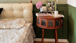JASIWAY Retro Style Round Mini Dressing Table with Flip-Top Design