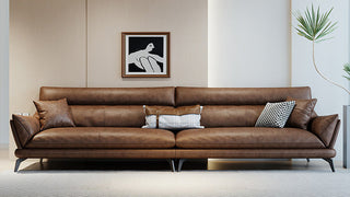 Leather Couch: Mid-Century Modern Italian-Style Top-Grain Leather Sofa for Living Rooms