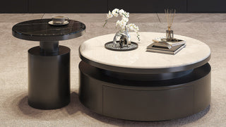 Luxury Coffee Table: Italian-Style Round Microcrystalline Stone Coffee Table with Storage for Modern Living Rooms