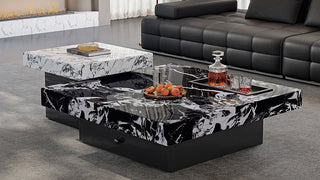 Modern Italian Minimalist Marble Coffee Table with Drawers: Luxury Storage for Contemporary Living Rooms