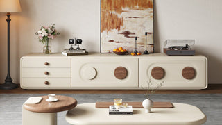Modern TV Stand with Drawers: Mid-Century Cream Floor Storage Cabinet for Cozy Living Room Spaces