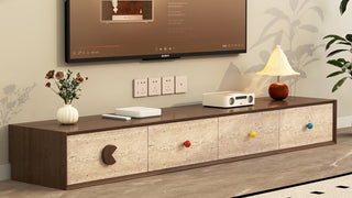 Modern TV stand with drawers: Retro Creative Solid Wood TV Cabinet with Stone Veneer and Colorful Knobs