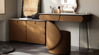 Modern Vanity Desk with Cabinet: Luxury Solid Wood Dressing Table with Cloud LED Mirror for Master Bedrooms