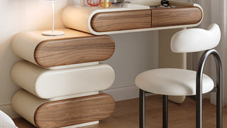 Modern vanity desk with cabinet: Mid-Century Cream Style Flip-Top Vanity Desk with Integrated Drawer Cabinet for Bedrooms