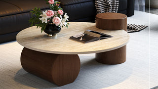 Round Coffee Table: Modern Minimalist Travertine Sintered Stone Coffee Table for Small Living Rooms