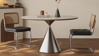 Round Dining Table with Pedestal Base: Luxury Sintered Stone Round Table for Modern Small-Space Dining