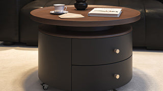 Round coffee table: Timeless Walnut Charm & Flexible Mobility for Modern Living Spaces