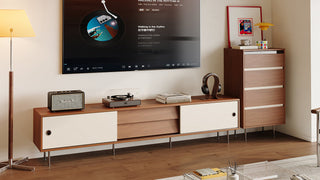 TV Cabinet with Drawers: Mid-Century Bauhaus-Inspired Media Console with Integrated Storage for Modern Living Rooms
