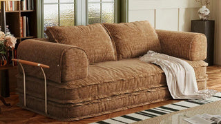 The Alchemy of Metamorphic Comfort: Cultivating Mid-Century Retro Warmth, Tactile Caramel Upholstery, and Seamless Dual-Tier Utility in the Contemporary Multi-Functional Living Space