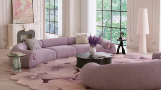 The Architecture of Curvilinear Living: Embracing Velvet Horizons, Sculptural Rose Flourishes, and the Immersive Elegance of the Modern Crescent Lounge Centerpiece