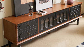 The French Retro Solid Wood TV Stand &amp; Coffee Table Set: Where Timeless Craftsmanship Meets Modern Functionality