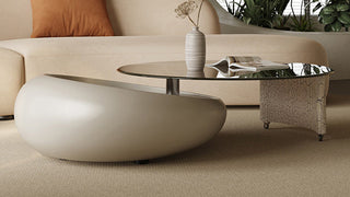 The Orbit of Elegance: Elevating the Living Room Anchors Through Kinetic Minimalism and Creamy Organic Shapes