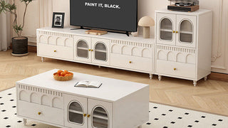 The Poetry of Curvilinear Woodwork: Elevating the Living Room Narrative with French Cream Aesthetics and Artful Storage Solutions