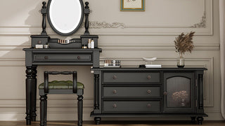 Vanity Desk with Drawers: French Retro Rotating Convertible Dressing Table for Modern Bedrooms