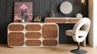Vanity Desk with Drawers: Mid-Century Modern All-in-One Dressing Table for Small Bedrooms