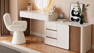 Vanity Desk with Storage: Mid-Century Cream Style Extendable Dressing Table for Modern Bedrooms