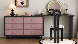 Vanity desk with drawers: Retro L-Shaped Dopamine Vanity Desk with Integrated Dresser for Modern Bedrooms
