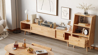 Wooden TV Stands: Minimalist Japanese-Style Rubber Wood TV Console for Small Living Spaces