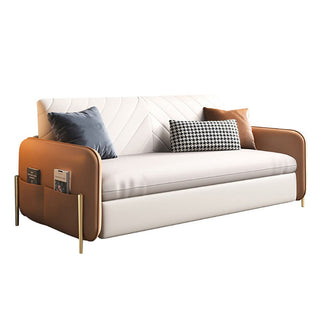 JASIWAY 67'' Brown & White Leather Convertible Sofa Bed Upholstered With Storage Pocket