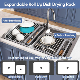 JASIWAY Sink Dish Drying Rack, Roll Up Dryer Rack for Inside Sink with Removable Utensil Holder (15.5"- 23.3")