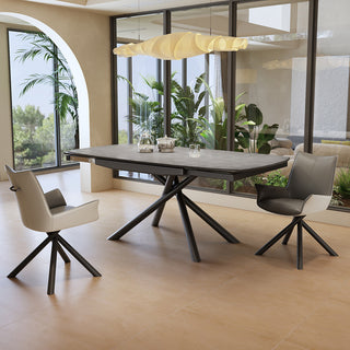 JASIWAY Luxury Rectangular Rock Slab Extendable Dining Table for 6 Person