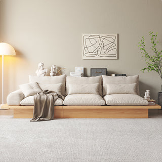 JASIWAY Cotton Linen Beige Sofa With Wood Frame & Storage Underneath