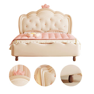 JASIWAY Modern Cream Style Wooden Kids Princess Bed in Pink & White
