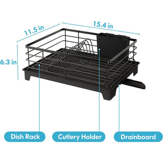 MAJALiS Dish Drainer with Drainboard Set and Utensil Holder Durable Stainless Steel Dish Dryer Rack Black