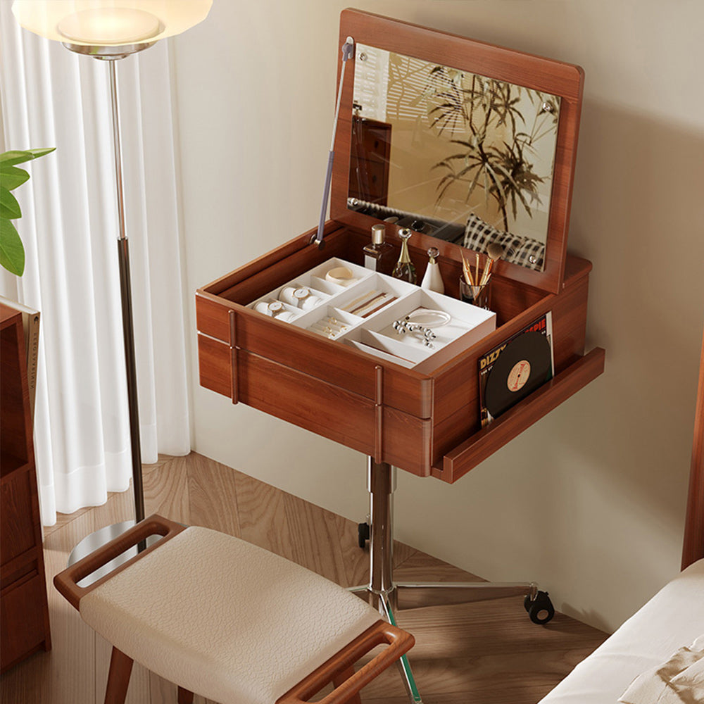 vintage dressing table JASIWAY Vintage Style Solid Wood Movable Small Vanity Table with Flip-Top Mirror