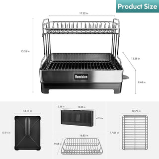 romision Dish Drying Rack 304 Stainless Steel 2 Tier Large Dish Rack and Drainboard Set with Swivel Spout Drainage