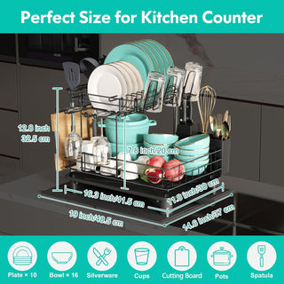 MAJALiS Kitchen Dish Drying Rack 2 Tier Dish Drainer Stainless Steel Dish Strainer with Drain Board