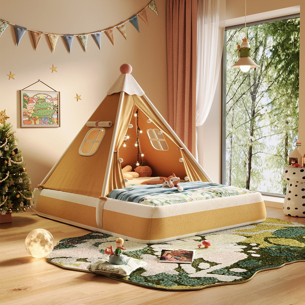 JASIWAY Christmas-Themed Upholstered Kids Tent Bed – Safe