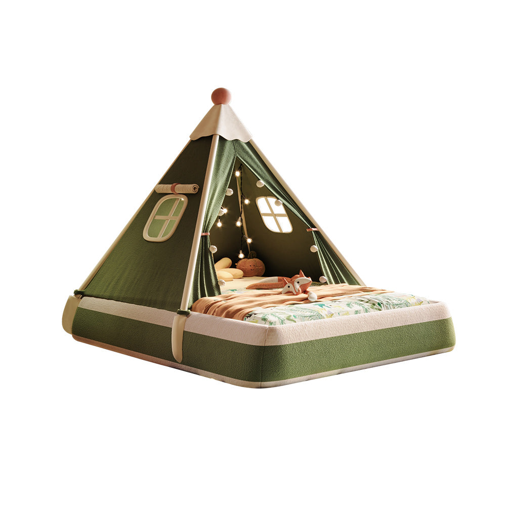 christmas tents JASIWAY Christmas-Themed Upholstered Kids Tent Bed – Safe & Festive Play and Rest Space Yellow / W 70.87“ Bed Includes Mattress-150*200cm / Tech