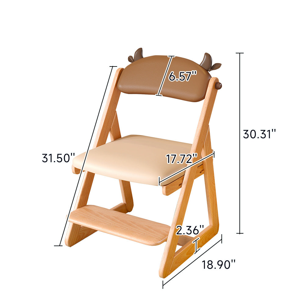 JASIWAY Solid Wood Adjustable Height Writing Chair Learning Chair with Backrest