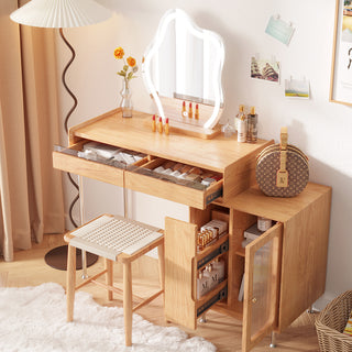 JASIWAY Modern Wooden Dressing Table with Convenient Storage Drawers & Side Cabinet Included