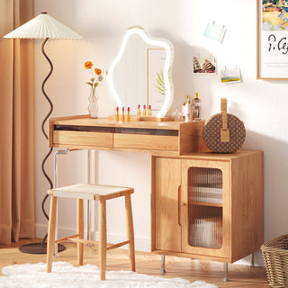 JASIWAY Modern Wooden Dressing Table with Convenient Storage Drawers & Side Cabinet Included