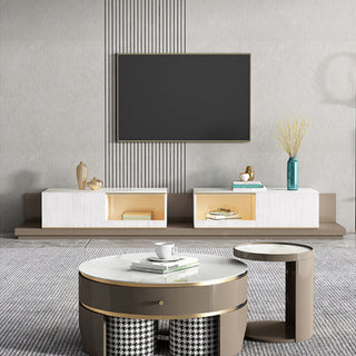 JASIWAY Modern White & Coffee Freestanding Sintered Stone Top TV Stand with Movable Drawers