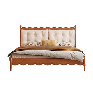 JASIWAY Vintage Solid Wood Master Bed with Upholstered Headboard