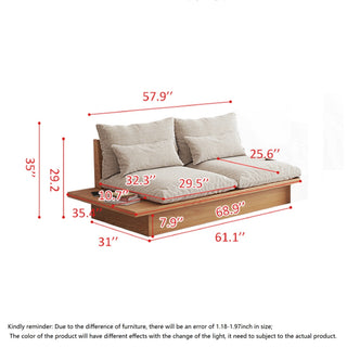 JASIWAY Cotton Linen Beige Sofa With Wood Frame & Storage Underneath