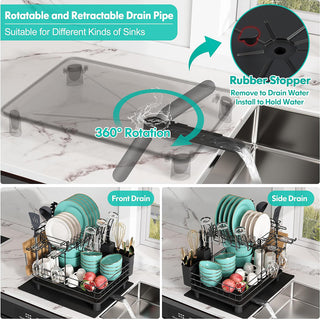 MAJALiS Kitchen Dish Drying Rack 2 Tier Dish Drainer Stainless Steel Dish Strainer with Drain Board