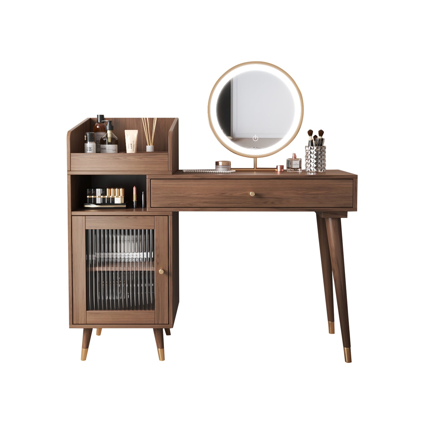 JASIWAY Coffee Brown Wooden Vanity Table with Ample Storage