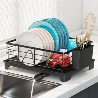 MAJALiS Dish Drainer with Drainboard Set and Utensil Holder Durable Stainless Steel Dish Dryer Rack Black