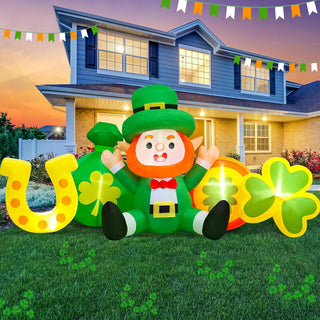 Danxilu 8 FT Long St Patricks Day Inflatables Outdoor Decorations - Leprechaun, Money Bag & Gold Coin Combo Blow Up Inflatable St Patrick's Day Decor
